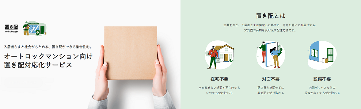 置き配システム導入による再配達削減<br><span>（二酸化炭素（CO2）の削減効果の期待・配送会社の人手不足解消）</span>